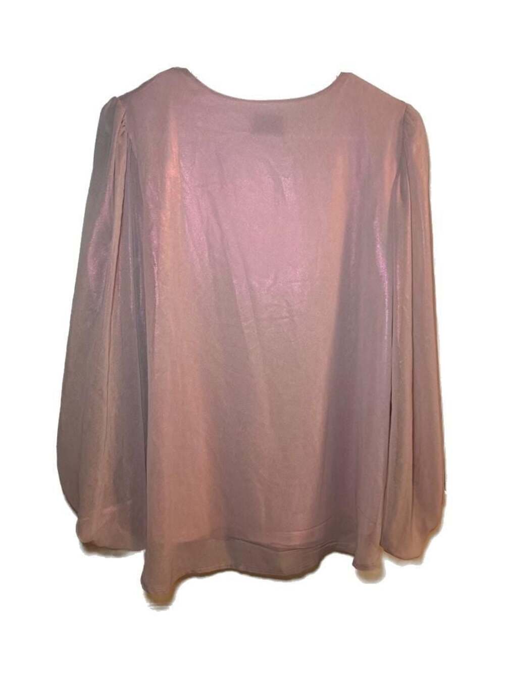 Adrienne Women's Metallic Pink V-Neck Blouse with Balloon Sleeves - Picture 6 of 6